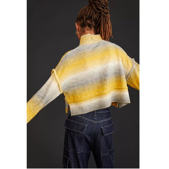 Anthropologie Pilcro Cropped Mock-Neck Sweater - Yellow Gray Ombre - Large - Picture 5 of 10